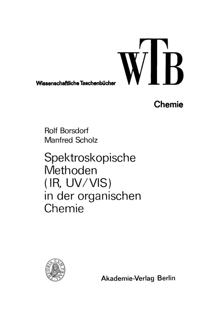 Spektroskopische Methoden in der organischen Chemie German Edition Rolf Borsdorf Kitap Kapağı