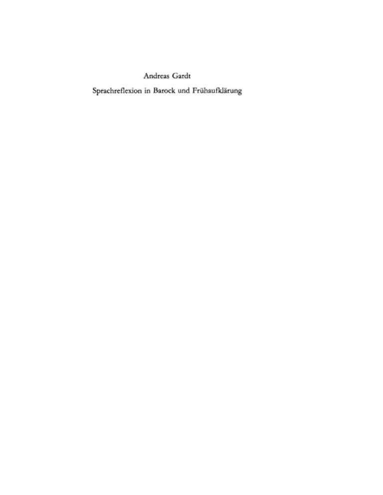Sprachreflexion in Barock und Fruhaufklarung German Edition Andreas Gardt Kitap Kapağı