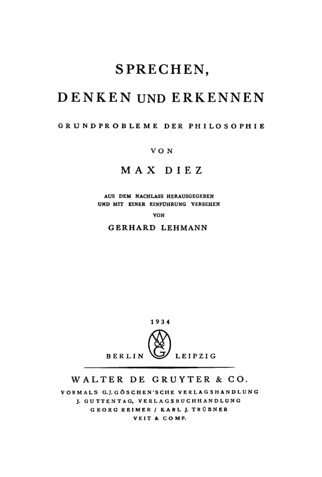 Sprechen Denken und Erkennen German Edition Max Diez Kitap Kapağı