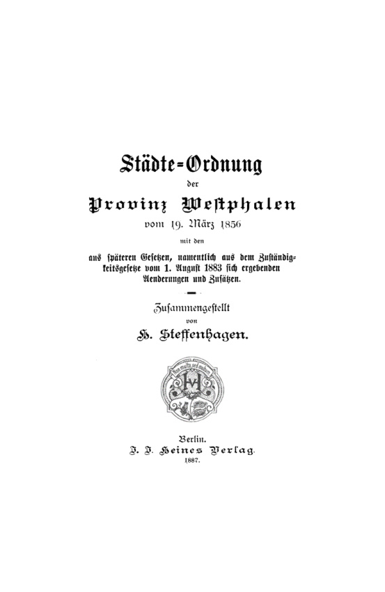 Stadte Ordnung fur die Provinz Westfalen vom 19 Marz 1856 German Edition H Steffenhagen Kitap Kapağı