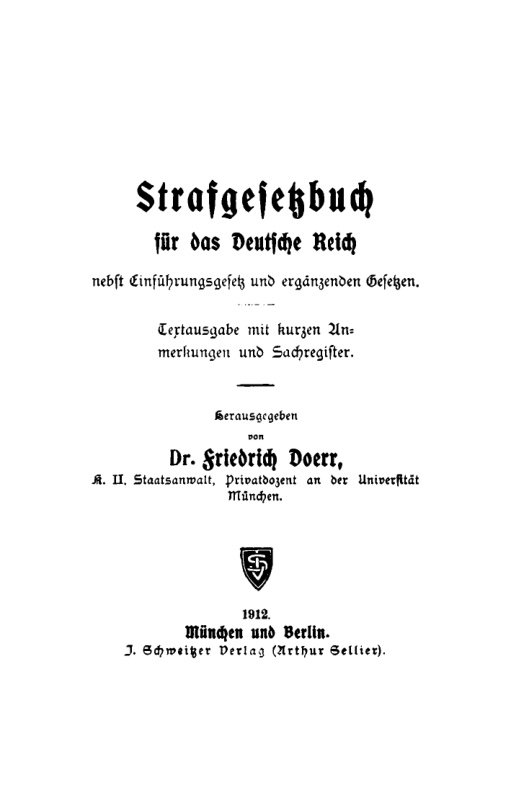 Strafgesetzbuch fur das Deutsche Reich German Edition Friedrich Doerr Kitap Kapağı