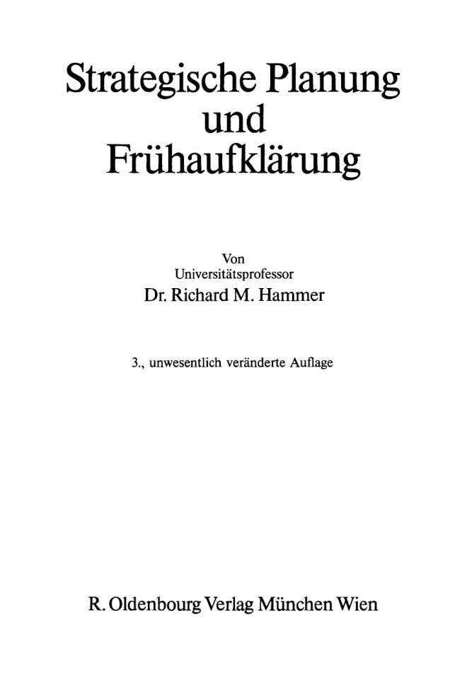 Strategische Planung und Fruhaufklarung German Edition Richard Hammer Kitap Kapağı