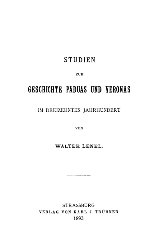 Studien zur Geschichte Paduas und Veronas im 13 Jahrhundert German Edition Walter Lenel Kitap Kapağı