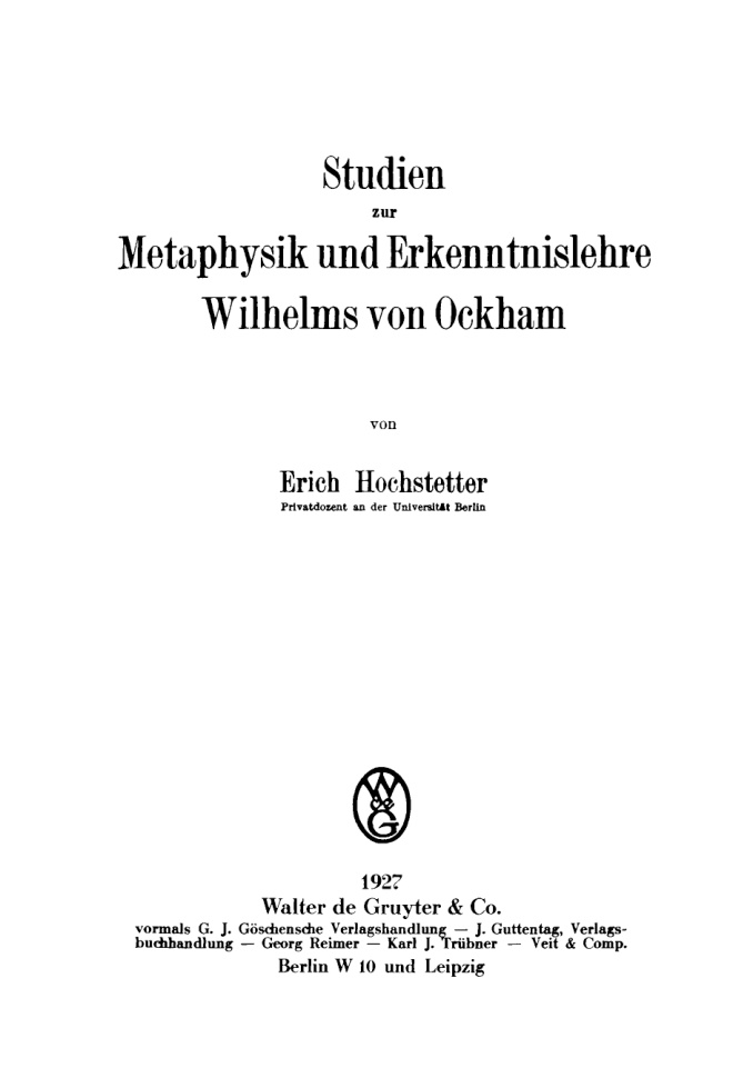 Studien zur Metaphysik und Erkenntnislehre Wilhelms von Ockham German Edition Erich Hochstetter Kitap Kapağı