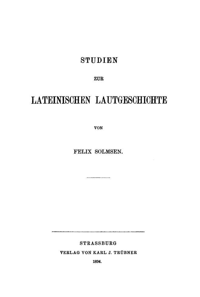 Studien zur lateinischen Lautgeschichte German Edition Felix Solmsen Kitap Kapağı