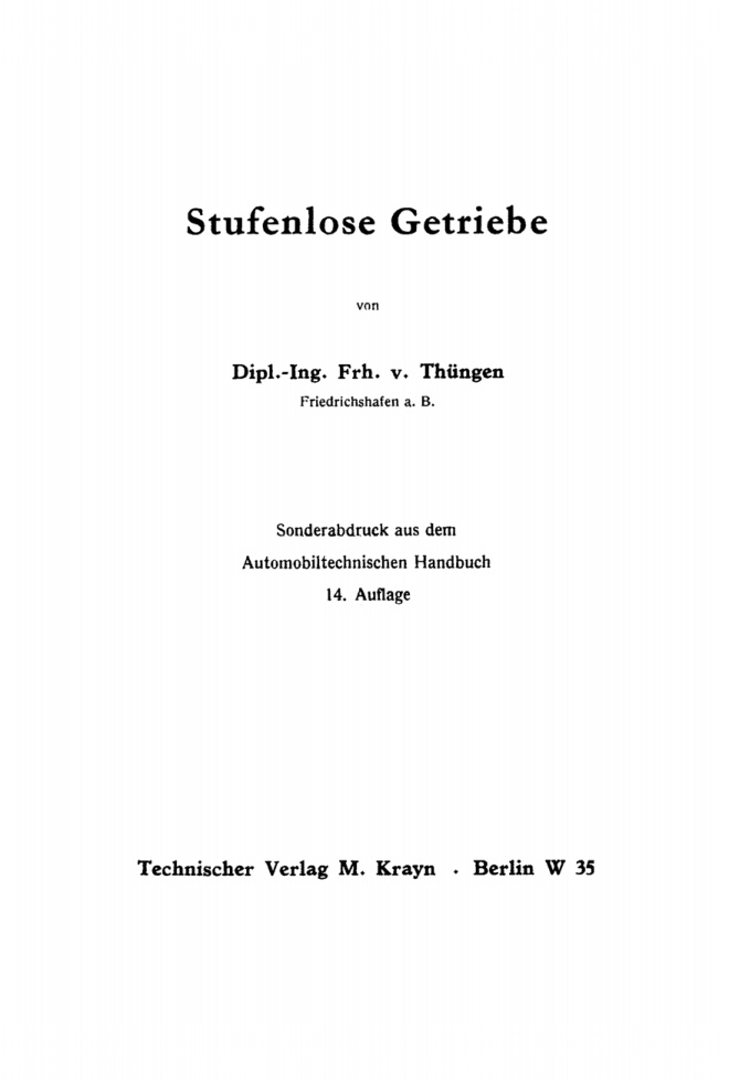 Stufenlose Getriebe German Edition Frh v Thungen Kitap Kapağı