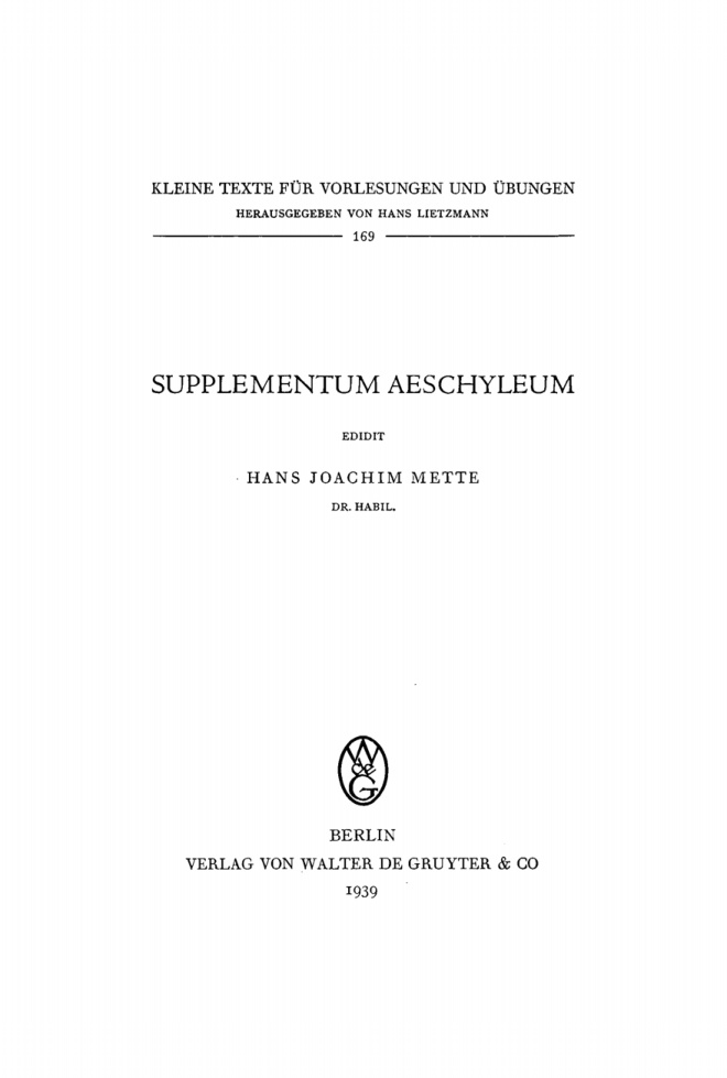 Supplementum Aeschyleum German Edition Hans Joachim Mette Kitap Kapağı