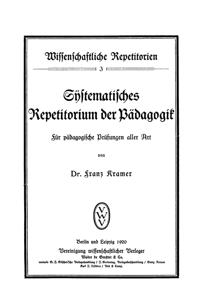 Systematisches Repetitorium der Padagogik German Edition Franz Kramer Kitap Kapağı