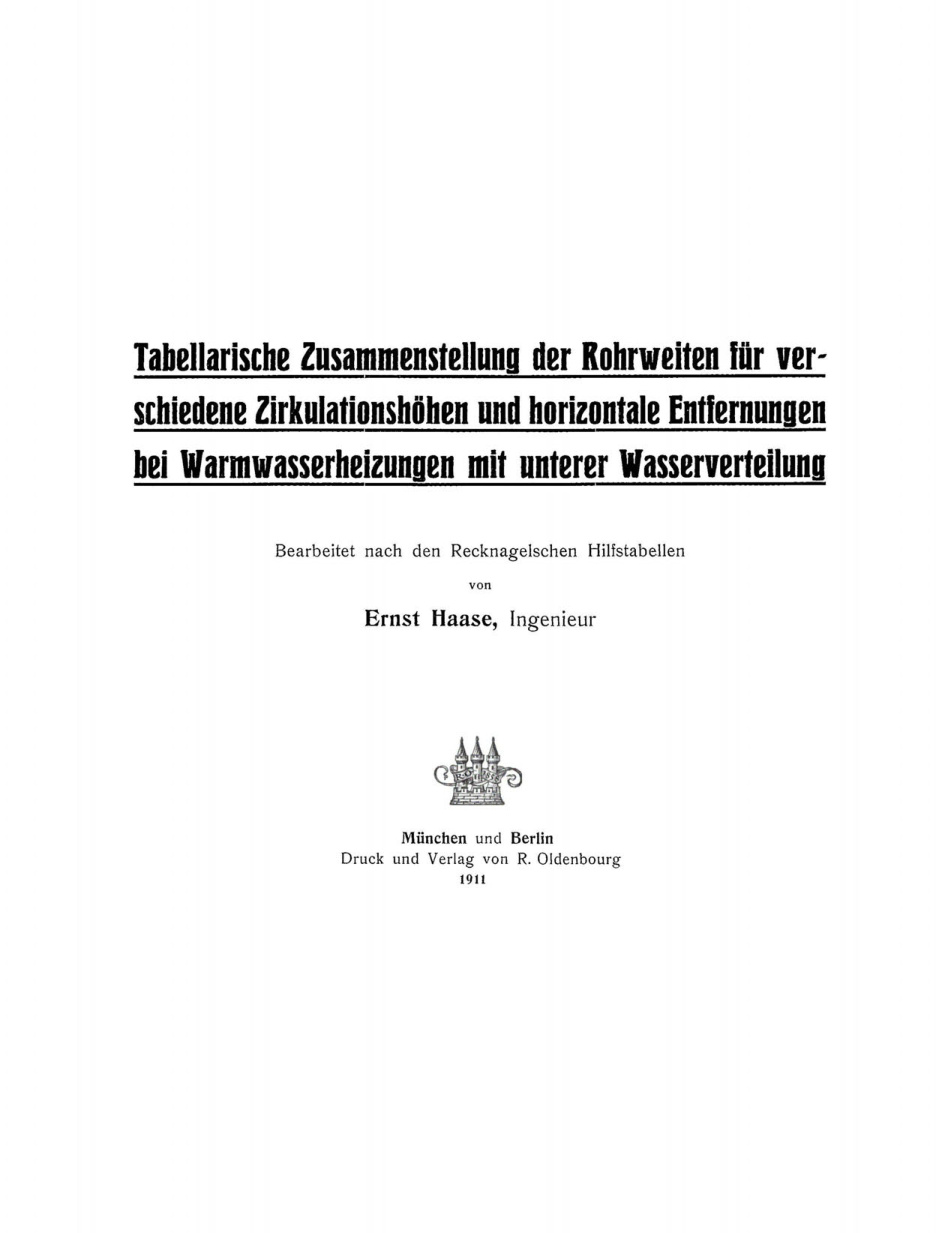 Tabellarische Zusammenstellung der Rohrweiten fur verschiedene Zirkulationshohen German Edition Ernst Haase Kitap Kapağı