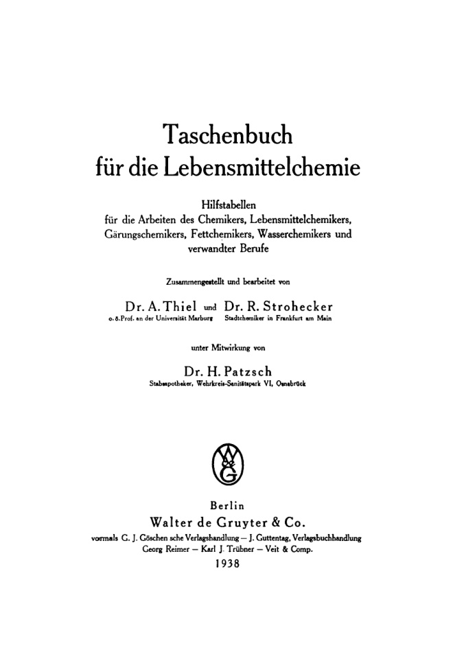 Taschenbuch fur die Lebensmittelchemie German Edition Alfred Thiel Kitap Kapağı
