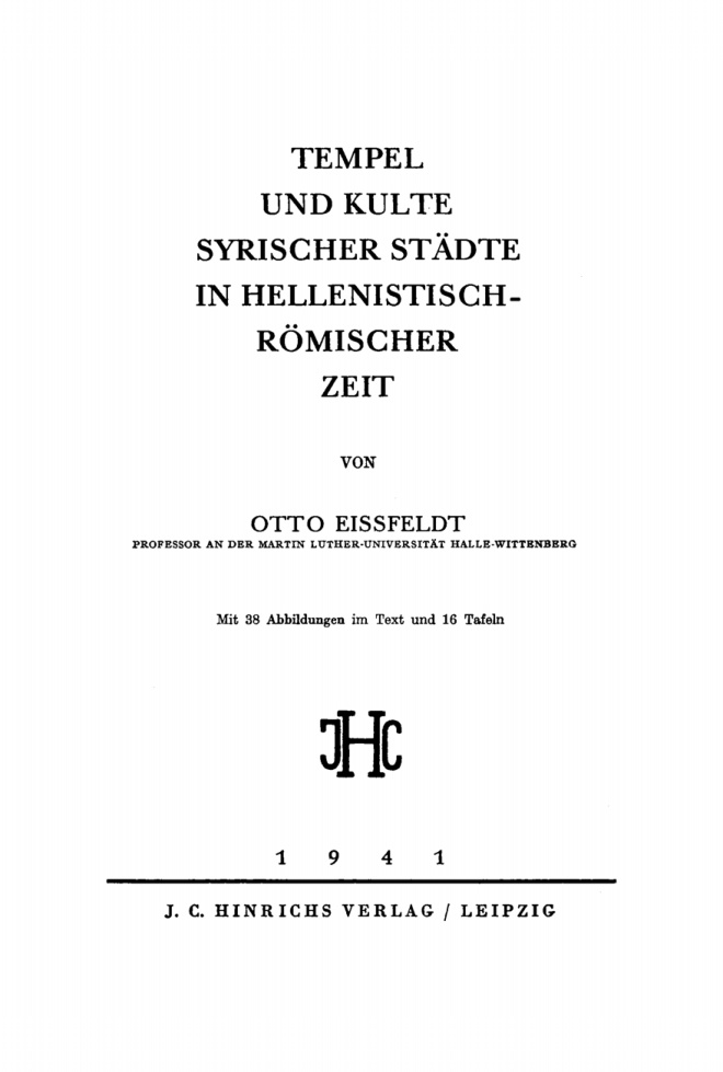 Tempel und Kulte syrischer Stadte in hellenistisch romischer Zeit German Edition Otto Eissfeldt Kitap Kapağı