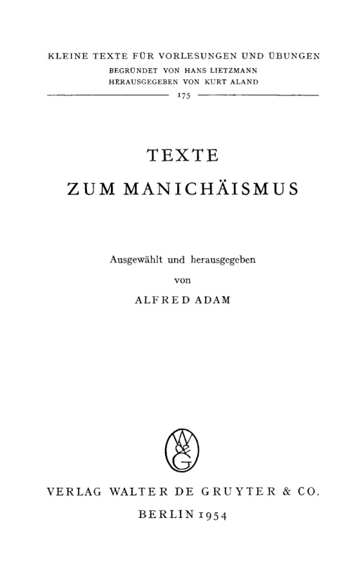 Texte zum Manichaismus German Edition Alfred Adam Kitap Kapağı