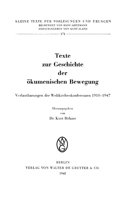 Texte zur Geschichte der okumenischen Bewegung German Edition Kurt Bohme Kitap Kapağı