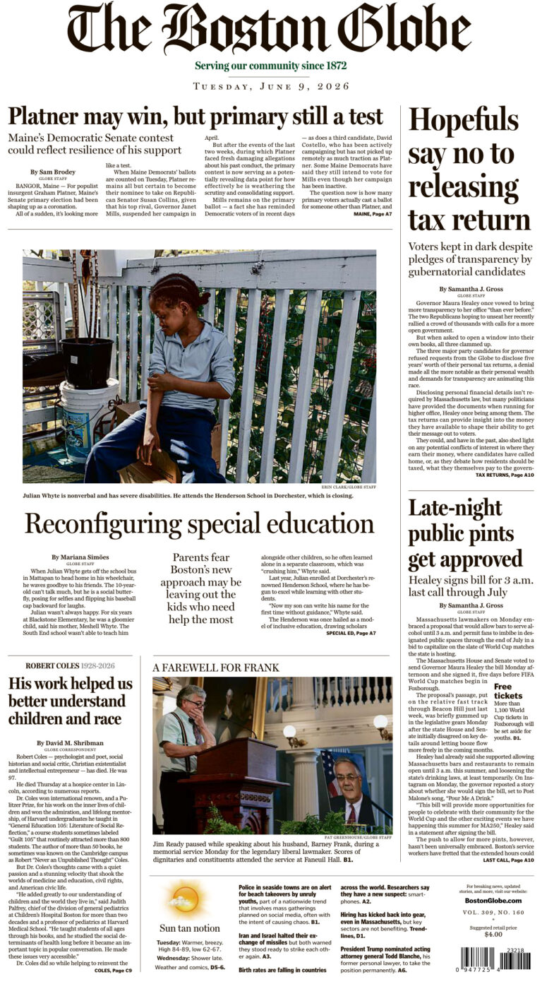 The Boston Globe June 09 2026 The Boston Globe Kitap Kapağı