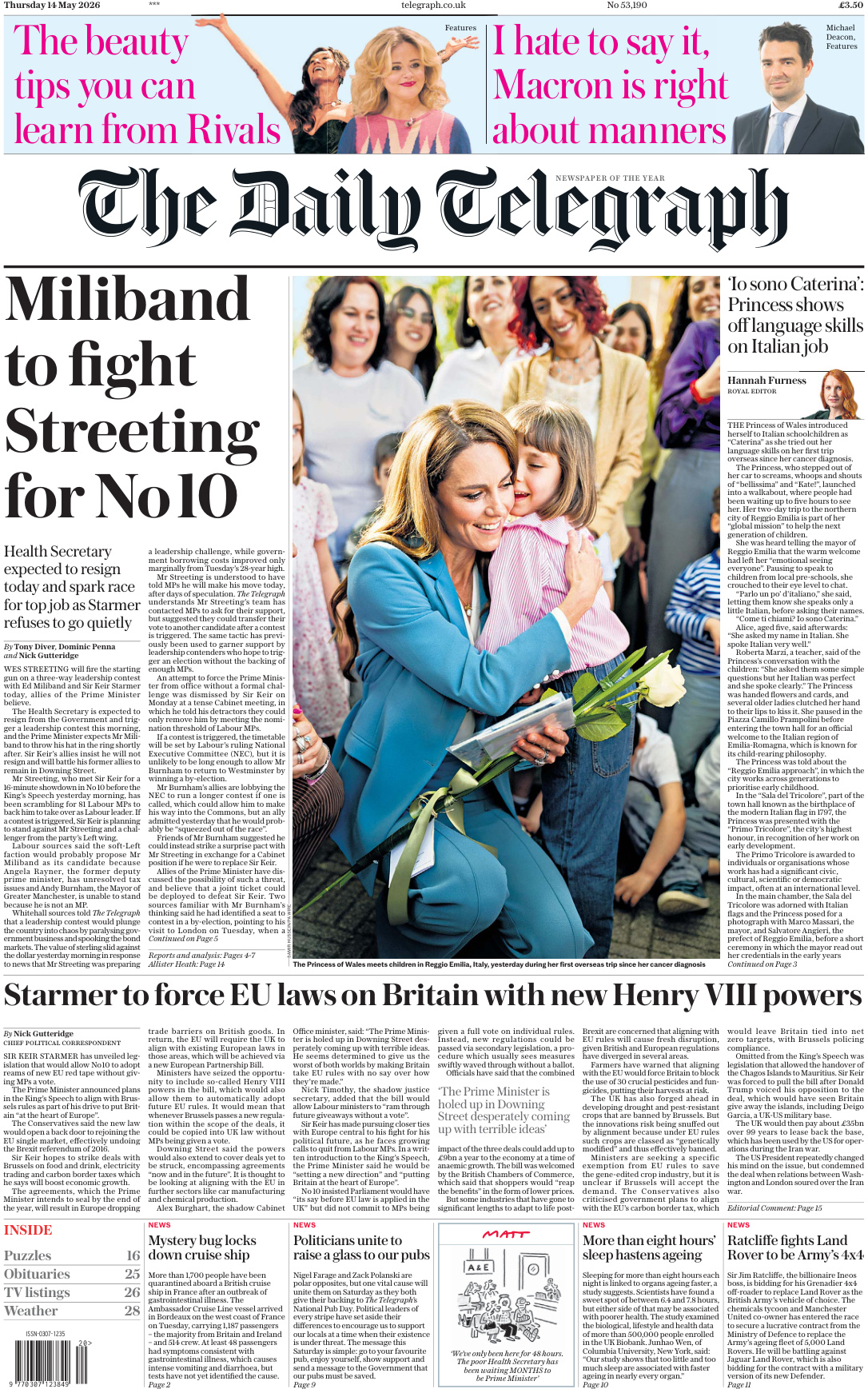 The Daily Telegraph 14 May 2026 The Daily Telegraph Kitap Kapağı
