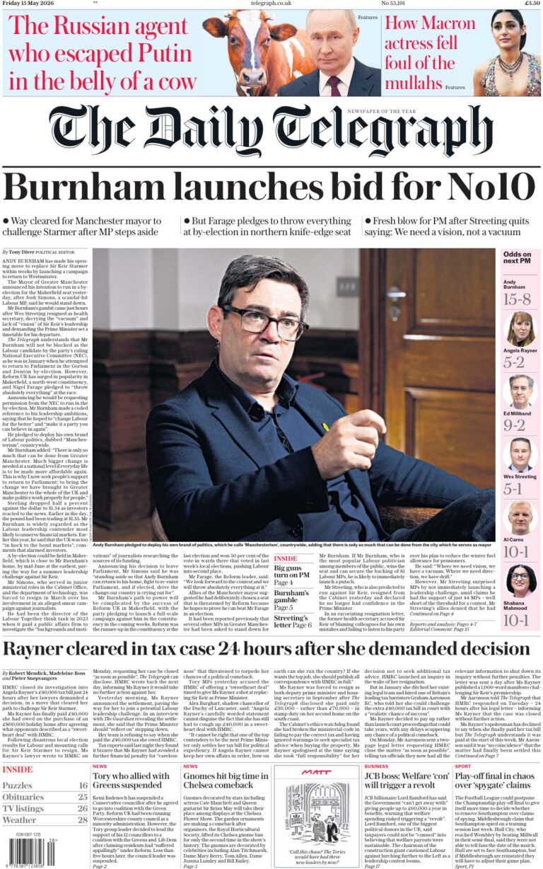The Daily Telegraph 15 May 2026 The Daily Telegraph Kitap Kapağı