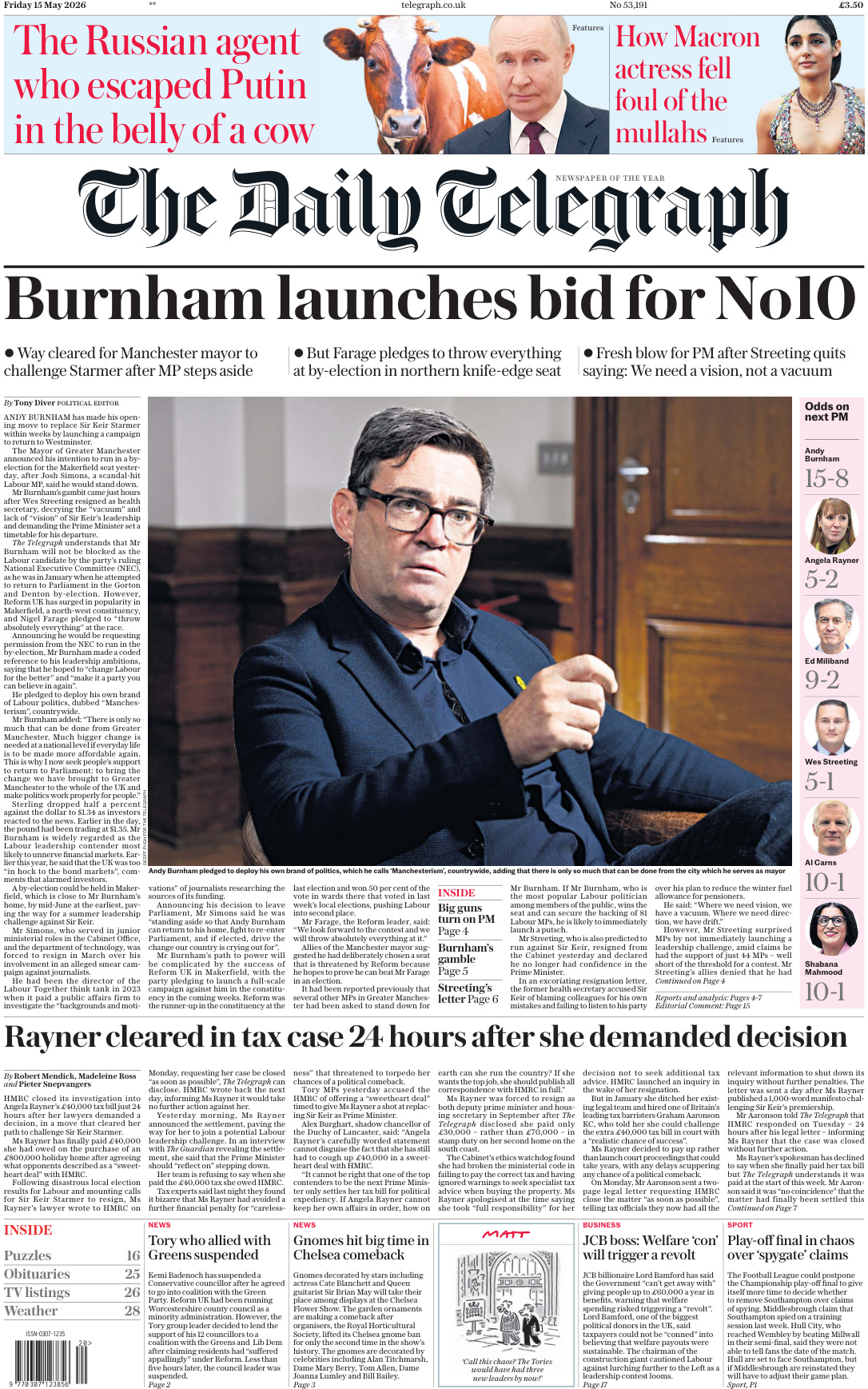 The Daily Telegraph 15 May 2026 The Daily Telegraph Kitap Kapağı