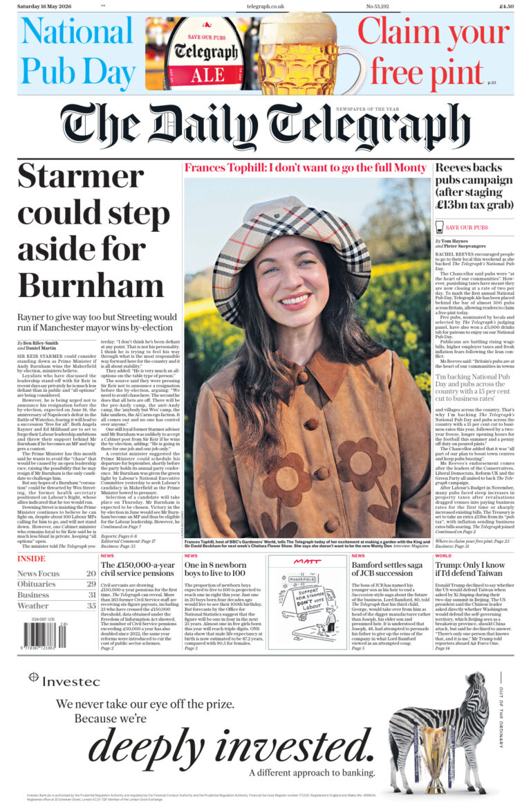 The Daily Telegraph 16 May 2026 The Daily Telegraph Kitap Kapağı