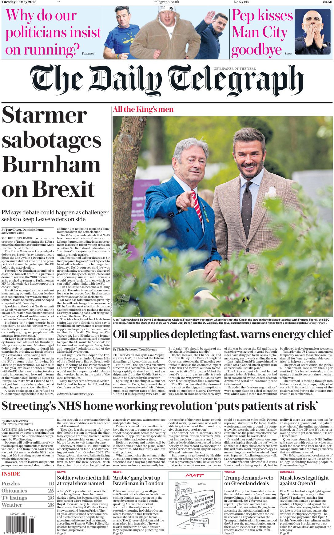 The Daily Telegraph 19 May 2026 The Daily Telegraph Kitap Kapağı