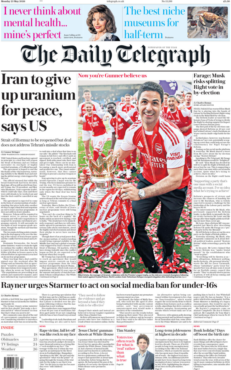 The Daily Telegraph 25 May 2026 The Daily Telegraph Kitap Kapağı
