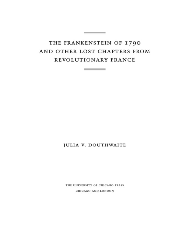 The Frankenstein of 1790 n Other Lost Julia V Douthwait Kitap Kapağı