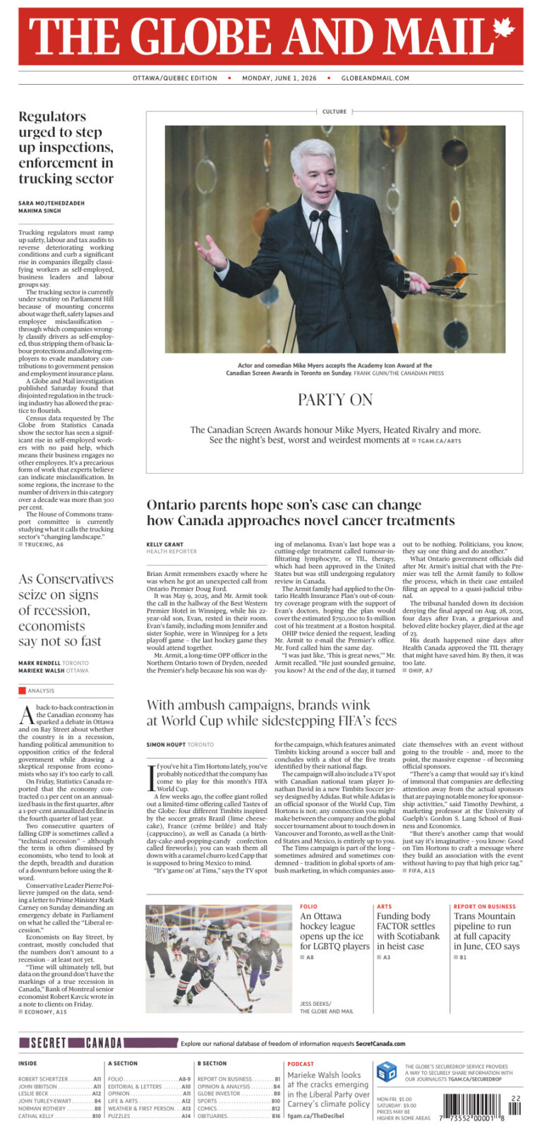 The Globe and Mail OttawaQuebec Edition June 01 2026 The Globe and Mail Kitap Kapağı