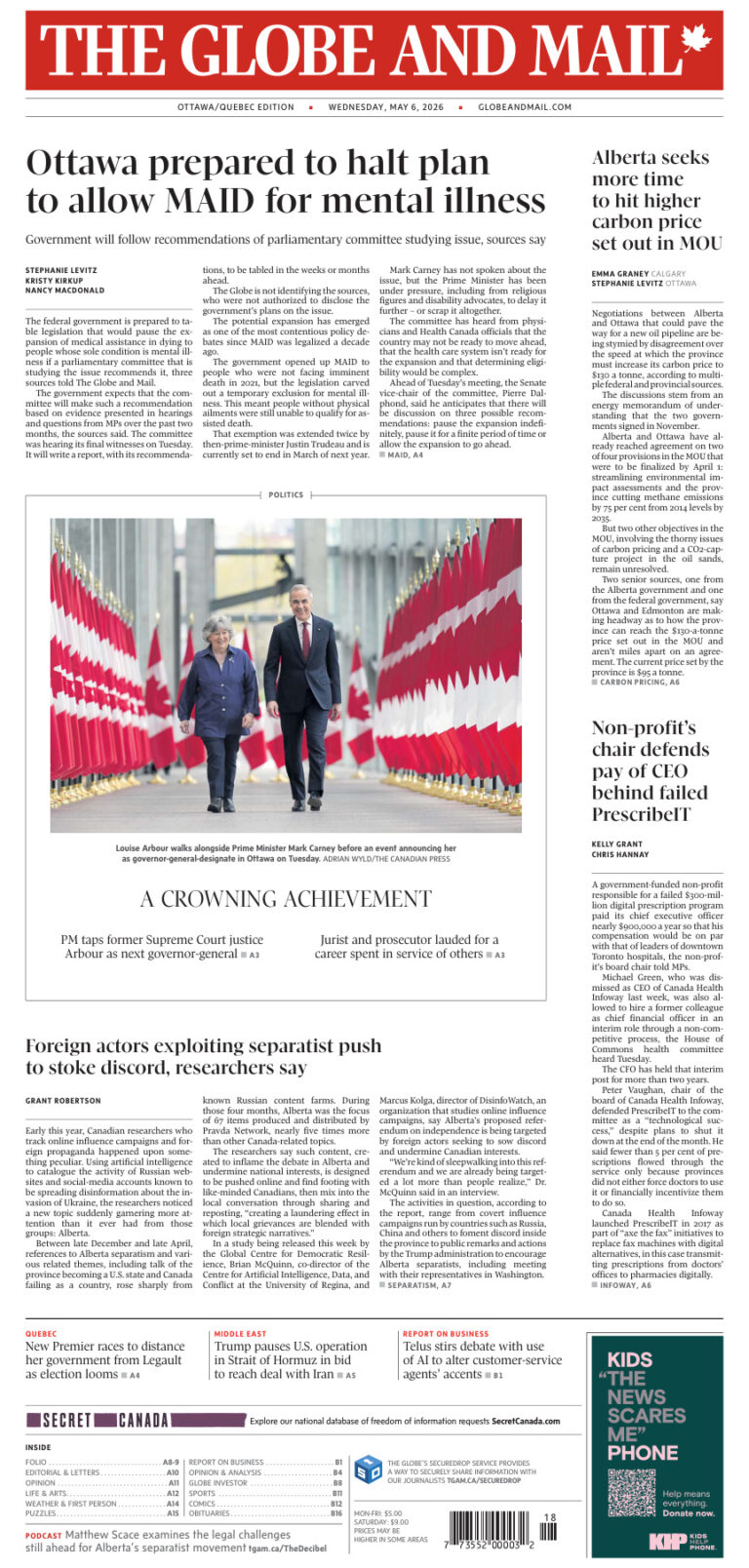 The Globe and Mail OttawaQuebec Edition May 06 2026 The Globe and Mail Kitap Kapağı