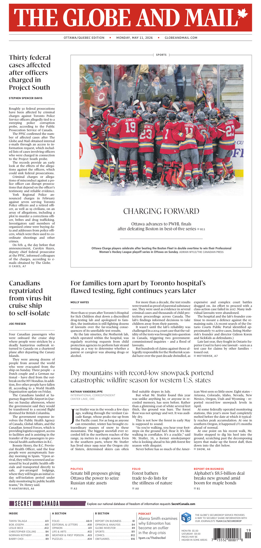 The Globe and Mail OttawaQuebec Edition May 11 2026 The Globe and Mail Kitap Kapağı