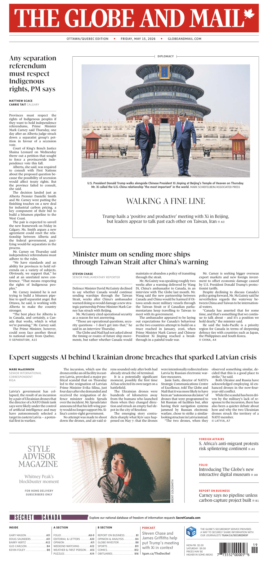 The Globe and Mail OttawaQuebec Edition May 15 2026 The Globe and Mail Kitap Kapağı