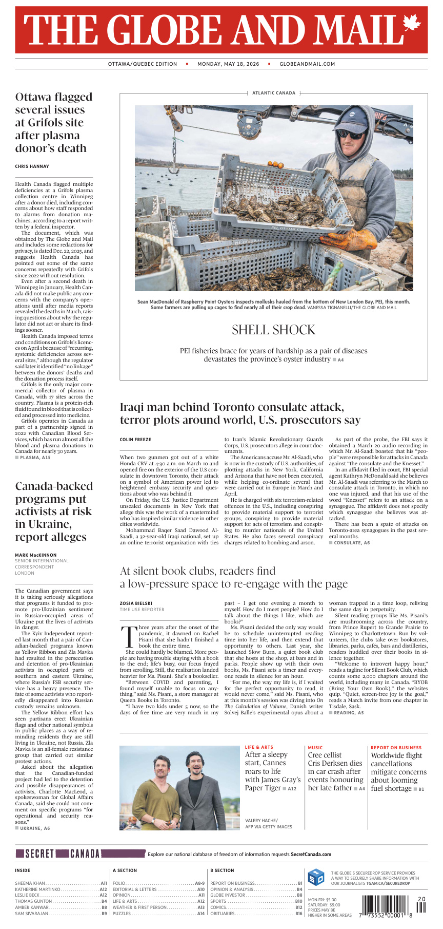 The Globe and Mail OttawaQuebec Edition May 18 2026 The Globe and Mail Kitap Kapağı