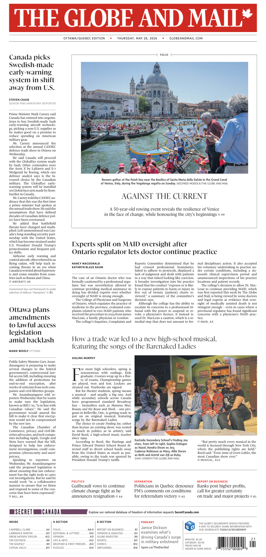 The Globe and Mail OttawaQuebec Edition May 28 2026 The Globe and Mail Kitap Kapağı