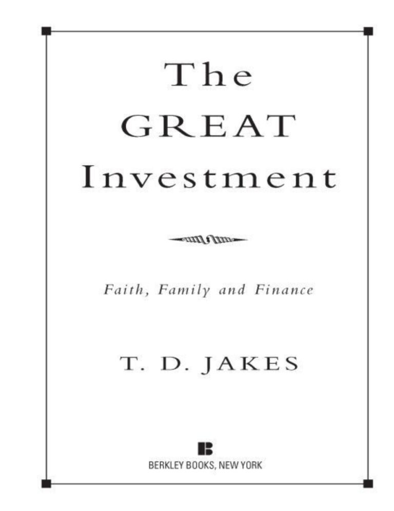 The Great Investment T D Jakes Kitap Kapağı
