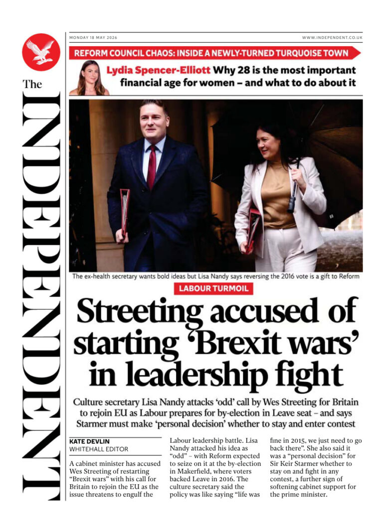 The Independent May 18 2026 The Independent Kitap Kapağı