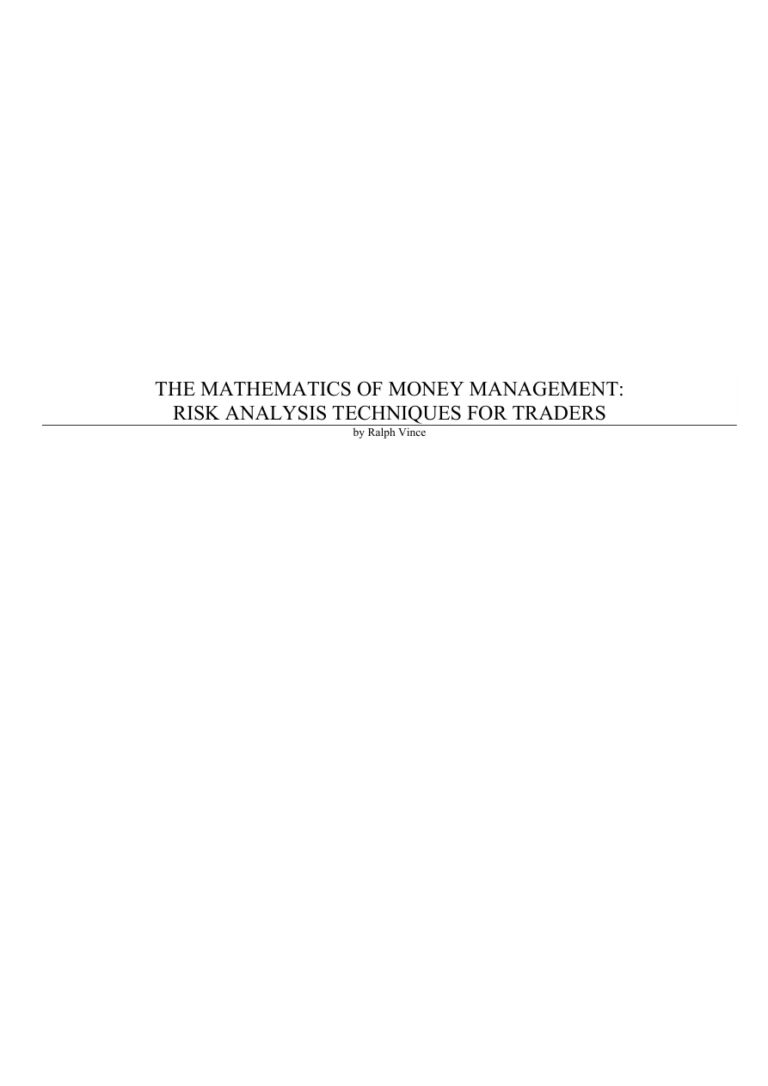 The Mathematics of Money Management Risk Analysis Techniques for Traders RALPH VINCE Kitap Kapağı