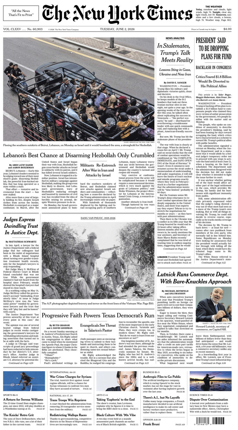 The New York Times 02 June 2026 The New York Times Kitap Kapağı