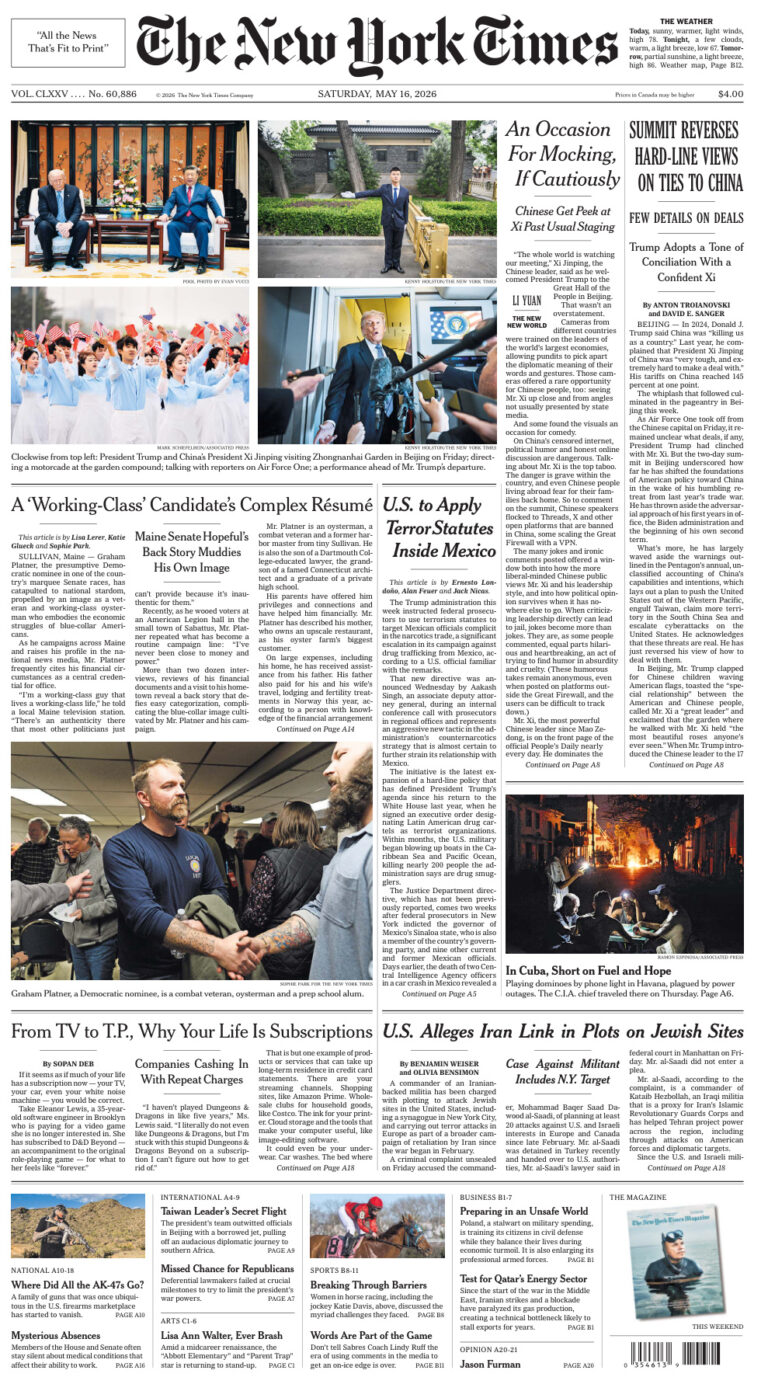 The New York Times 16 May 2026 The New York Times Kitap Kapağı