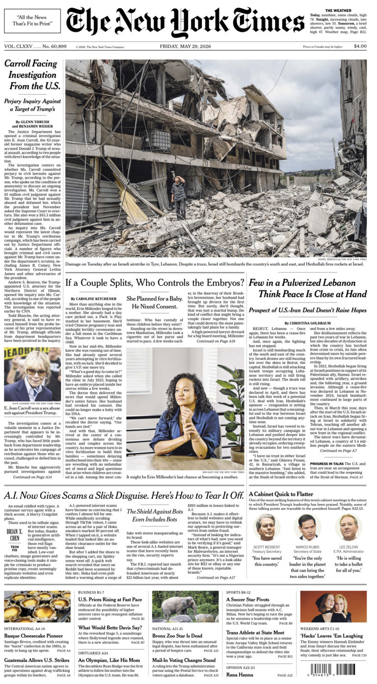 The New York Times 29 May 2026 The New York Times Kitap Kapağı