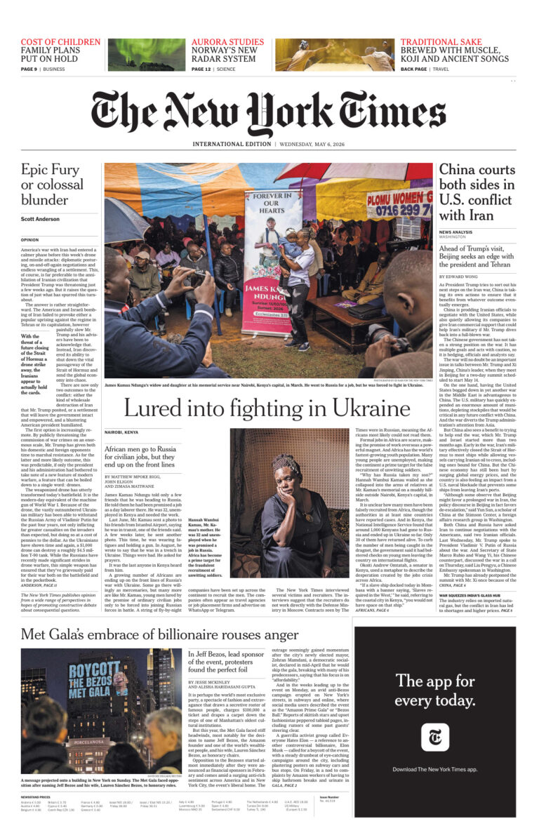 The New York Times International 06 May 2026 The New York Times International Kitap Kapağı