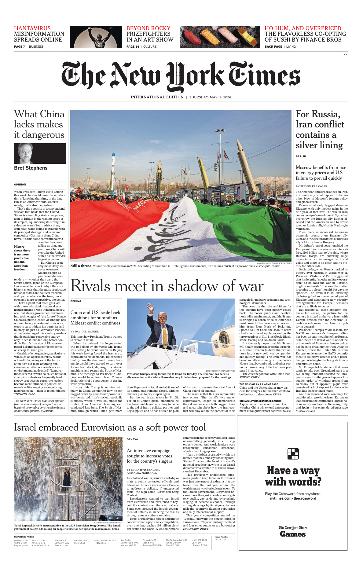 The New York Times International 14 May 2026 The New York Times International Kitap Kapağı