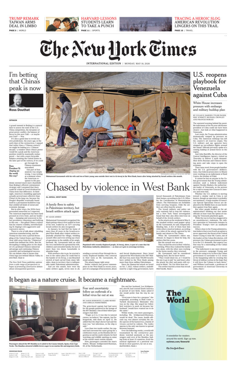 The New York Times International 18 May 2026 The New York Times International Kitap Kapağı