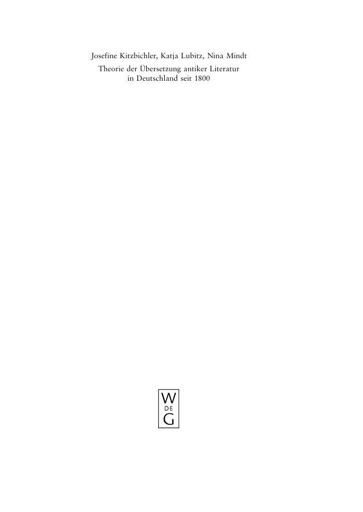 Theorie der Ubersetzung antiker Literatur in Deutschland seit 1800 German Edition Josefine Kitzbichler Kitap Kapağı