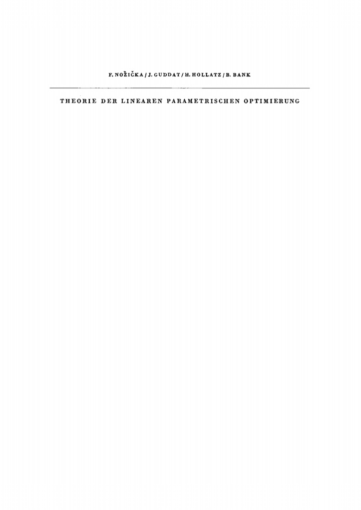 Theorie der linearen parametrischen Optimierung German Edition F Nozicka Kitap Kapağı