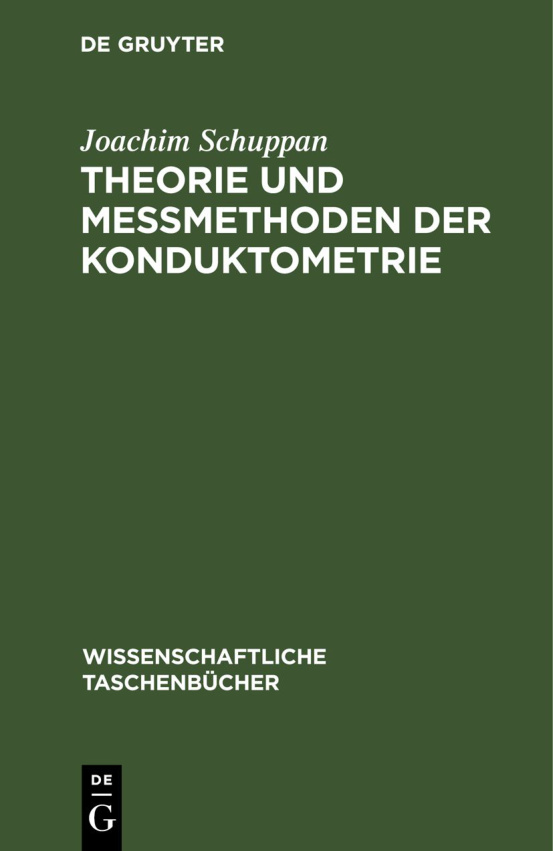 Theorie und Messmethoden der Konduktometrie German Edition Joachim Schuppan Kitap Kapağı
