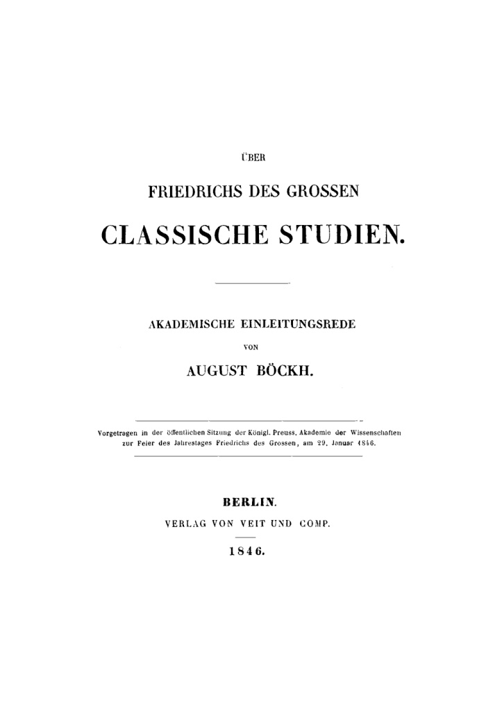 Uber Friedrichs des Grossen Classische Studien German Edition August Boeckh Kitap Kapağı
