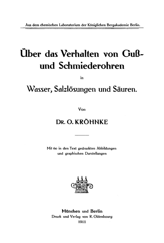 Uber das Verhalten von Guss und Schmiederohren in Wasser Salzlosungen und Sauren German Edition O Krohnke Kitap Kapağı