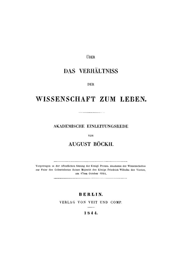 Uber das Verhaltnis der Wissenschaft zum Leben German Edition August Boeckh Kitap Kapağı