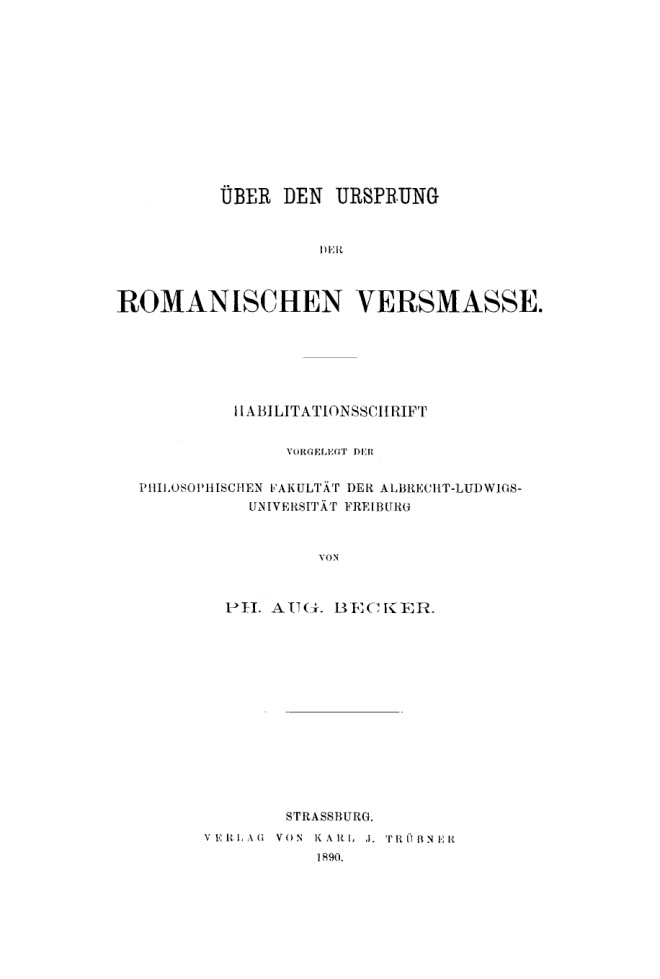 Uber den Ursprung der romanischen Versmasse German Edition Ph Aug Becker Kitap Kapağı