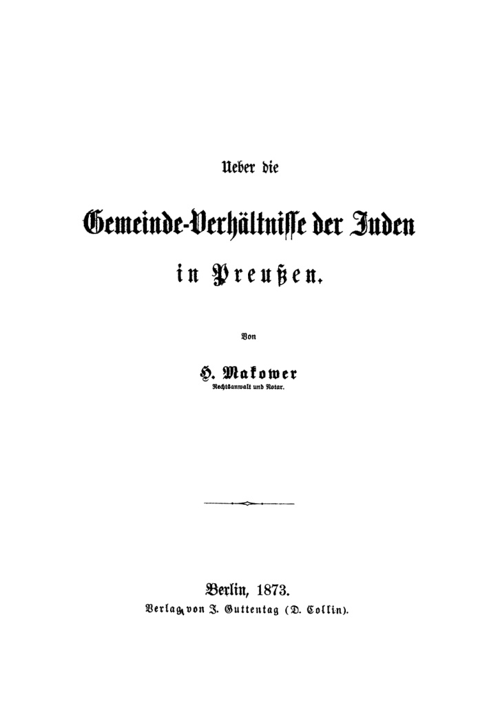 Uber die Gemeinde Verhaltnisse der Juden in Preussen German Edition H Makower Kitap Kapağı