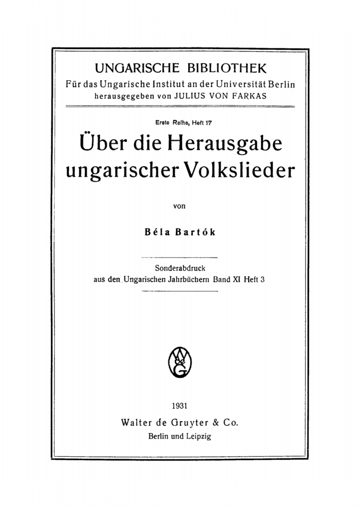 Uber die Herausgabe ungarischer Volkslieder German Edition Bela Bartok Kitap Kapağı
