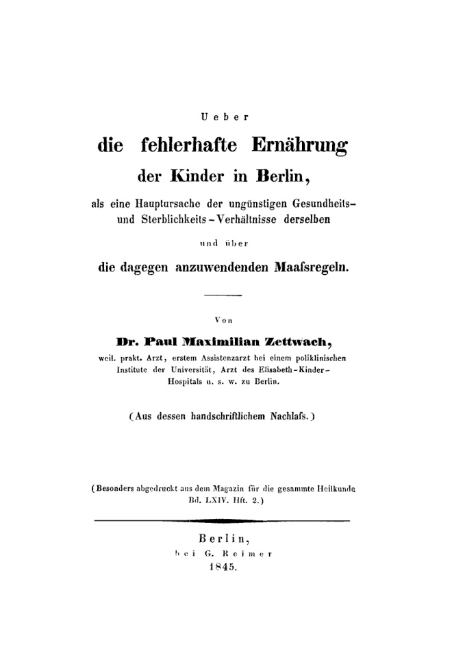 Uber die fehlerhafte Ernahrung der Kinder in Berlin German Edition Paul Maximilian Zettwach Kitap Kapağı